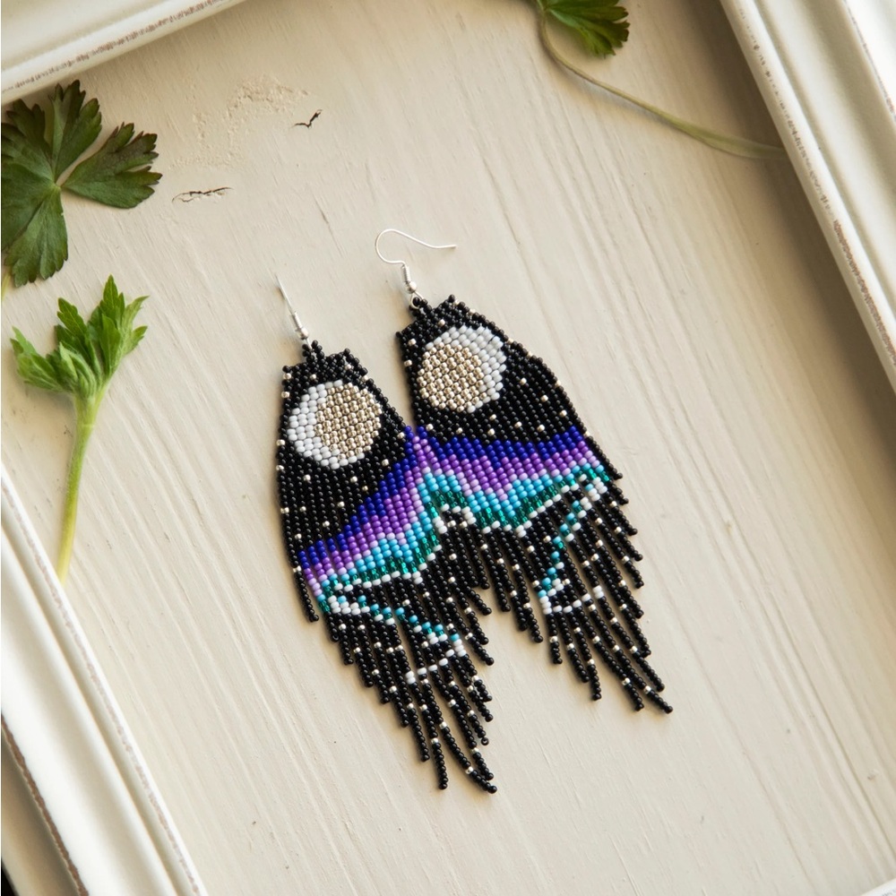 Hand beaded Aurora Borealis earrings